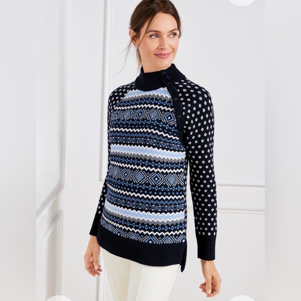 Talbots THERMOLITE® SNAP BUTTON MOCKNECK SWEATER - FAIR ISLE NWOT